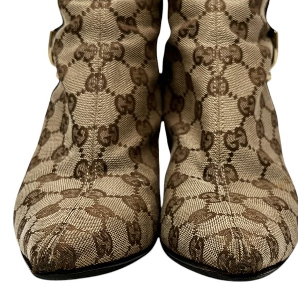 GUCCI Vintage GG Monogram Long Boots #36-37 Heels Zip Beige Brown [104064] - Picture 7 of 12